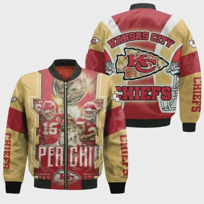 West Division Kansas City Chiefs Champions Pattern Bomber Jacket – Red And Yellow