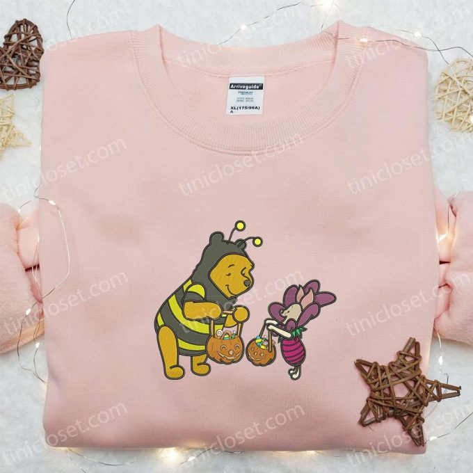 Winnie The Pooh and Piglet Halloween Embroidered Sweatshirt: Disney Cartoon Hoodie & Shirt