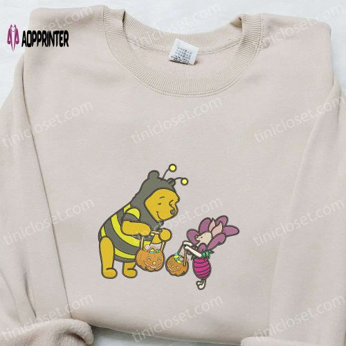 Winnie The Pooh and Piglet Halloween Embroidered Sweatshirt: Disney Cartoon Hoodie & Shirt