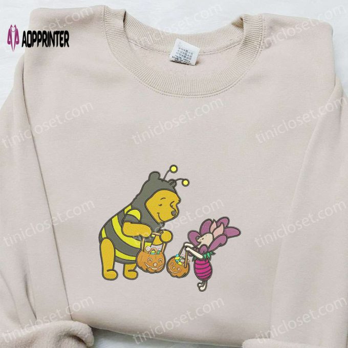 Winnie The Pooh and Piglet Halloween Embroidered Sweatshirt: Disney Cartoon Hoodie & Shirt