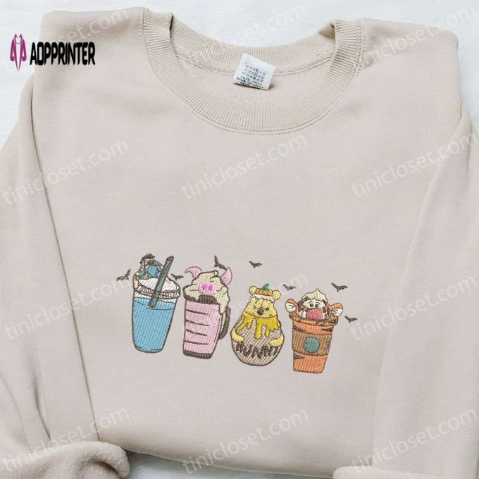 Winnie The Pooh Fall Coffee Embroidered Sweatshirt – Disney Characters Shirt Perfect Halloween Gift