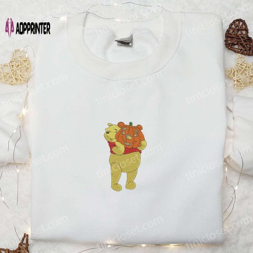 Winnie The Pooh and Piglet Halloween Embroidered Sweatshirt: Disney Cartoon Hoodie & Shirt